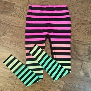 K Deer pink orange yellow green striped legging full length size XL